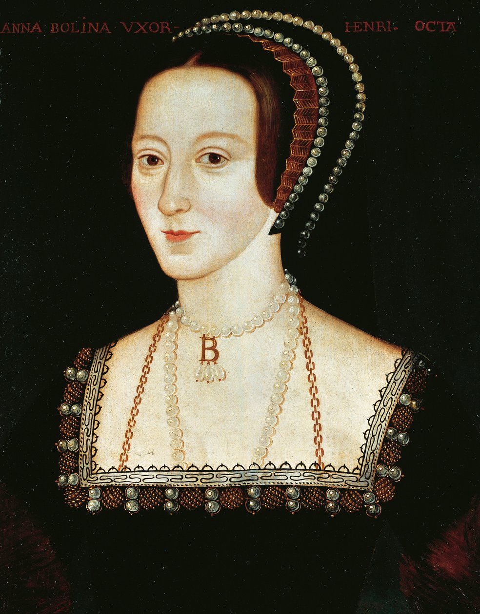 Retrato de Ana Bolena, c.1533-36 (óleo sobre painel) de English School