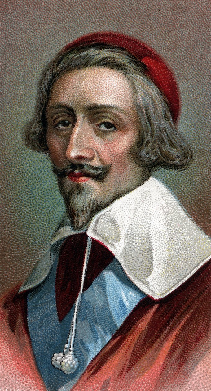 Retrato do Cardeal Richelieu (Armand Jean du Plessis, Cardeal de Richelieu) (1585-1642), clero francês, nobre e estadista - Da série "Líderes dos Homens" - Cromolitografia - Escola Inglesa, século XX - de English School