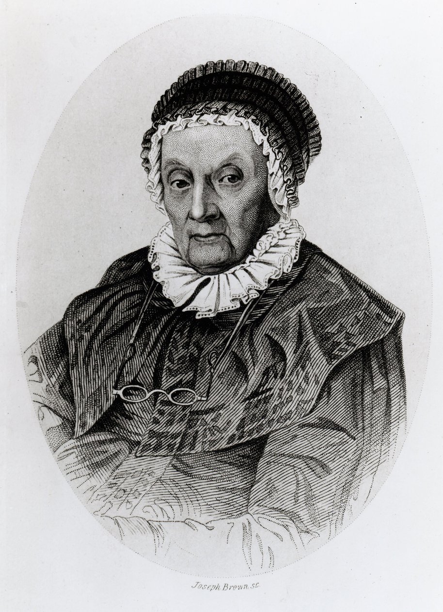 Retrato de Caroline Herschel (1750-1848) aos 92 anos, gravado por Joseph Brown de English School