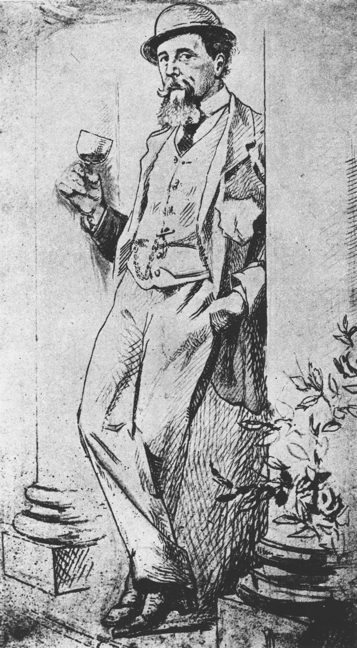 Retrato de Charles Dickens (1812-1870), de Drinking with Dickens escrito por Cedric Charles Dickens de English School