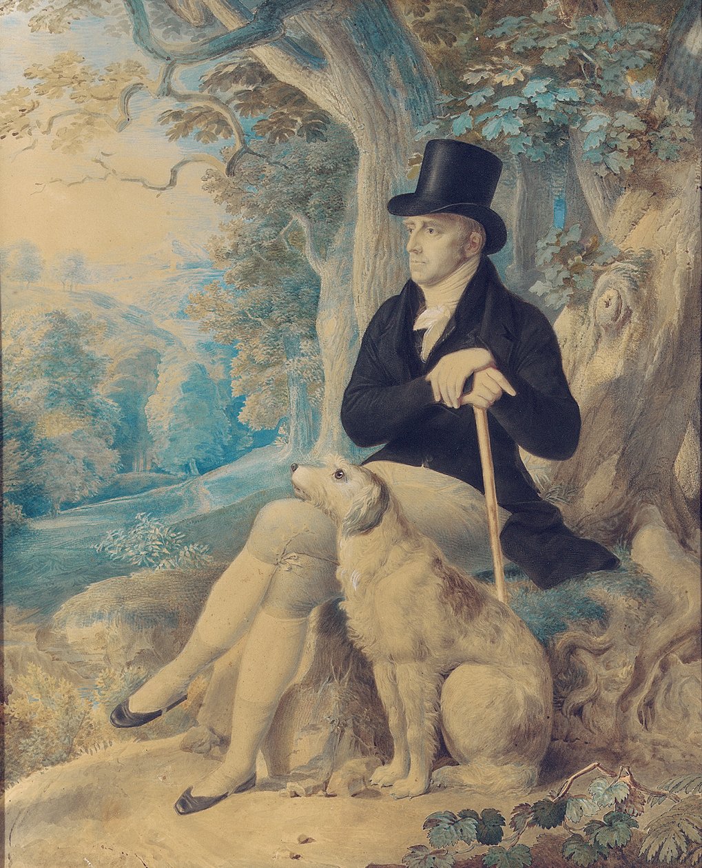 Retrato de Charles Lee, Reitor de Wootton, comprimento total, com um cachorro, em Wootton Park, Oxfordshire, 1861 de English School