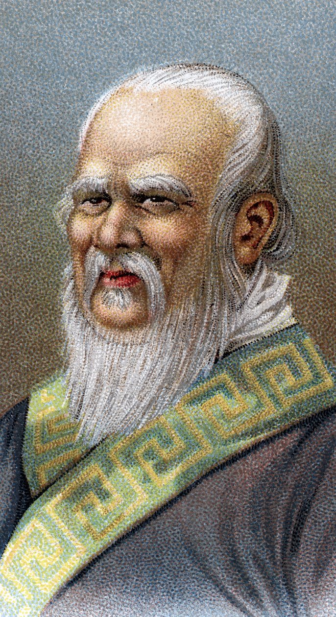 Retrato de Confúcio (551-479) a.C. - Confúcio (ou Kong Fu Zi ou KongZi) (551-479 a.C.) - Da série "Líderes dos Homens" - Cromolitografia - Escola de Inglês, século XX - de English School