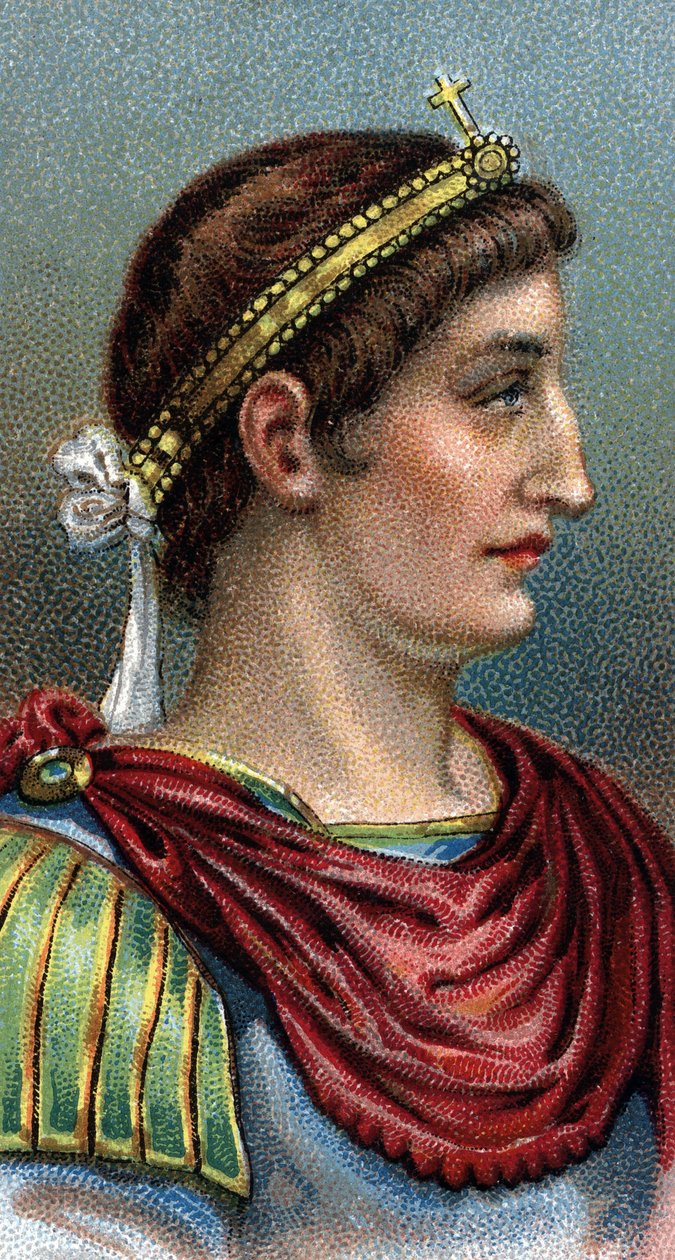 Retrato de Constantino o Grande (Constantino I o Grande, 270-337) - Da série "Líderes dos Homens" - Cromolitografia - Escola Inglesa, século XX - de English School