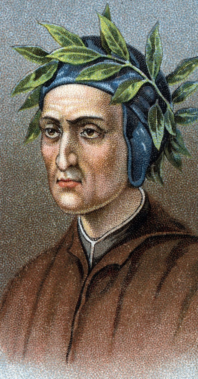 Retrato do poeta italiano DANTE ALIGHIERI (1265-1321) - Da série "Líderes dos Homens" - Cromolitografia - Escola Inglesa, século XX - de English School