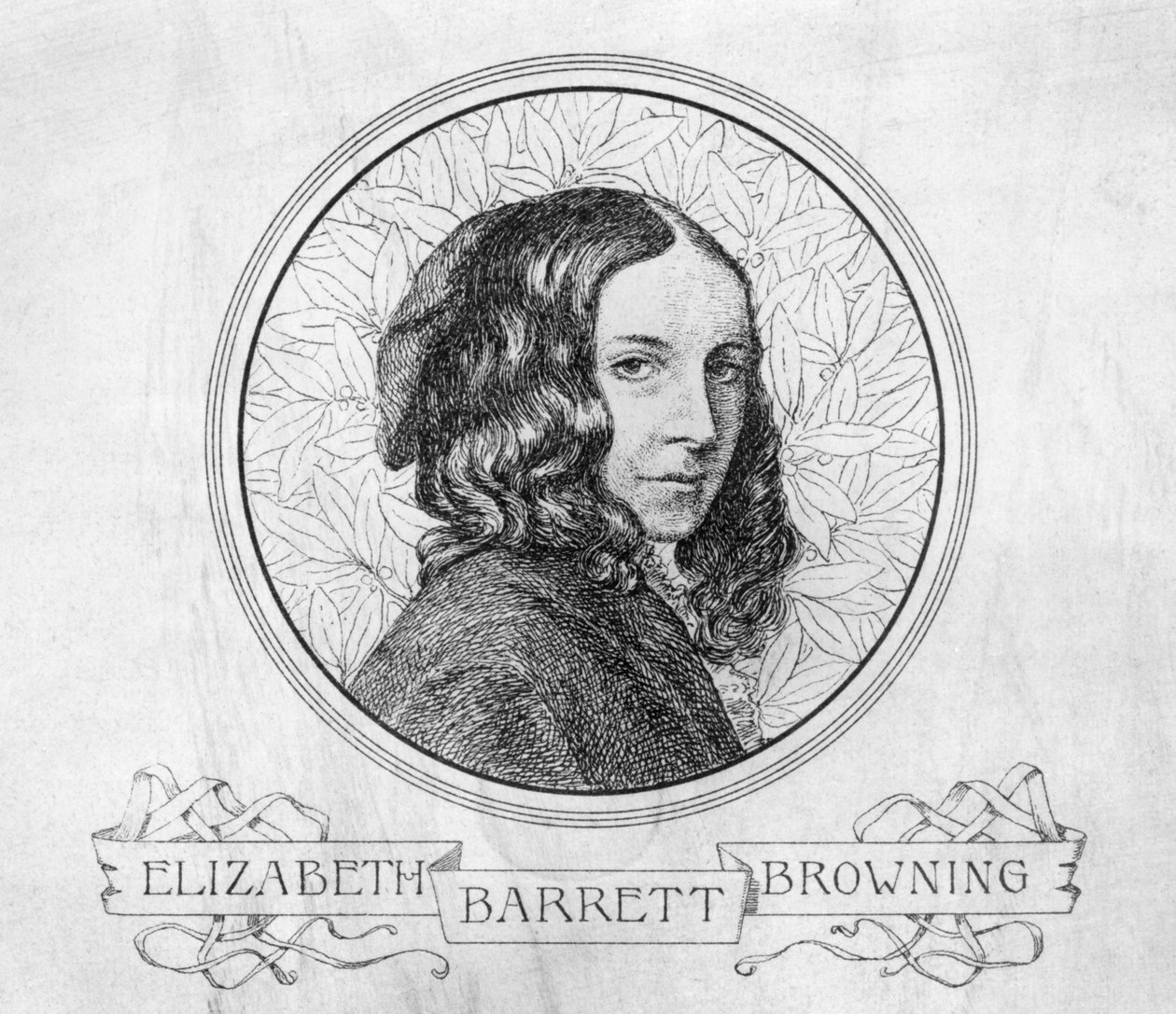 Retrato de Elizabeth Barrett Browning (1806-61) (gravura) (foto a preto e branco) de English School