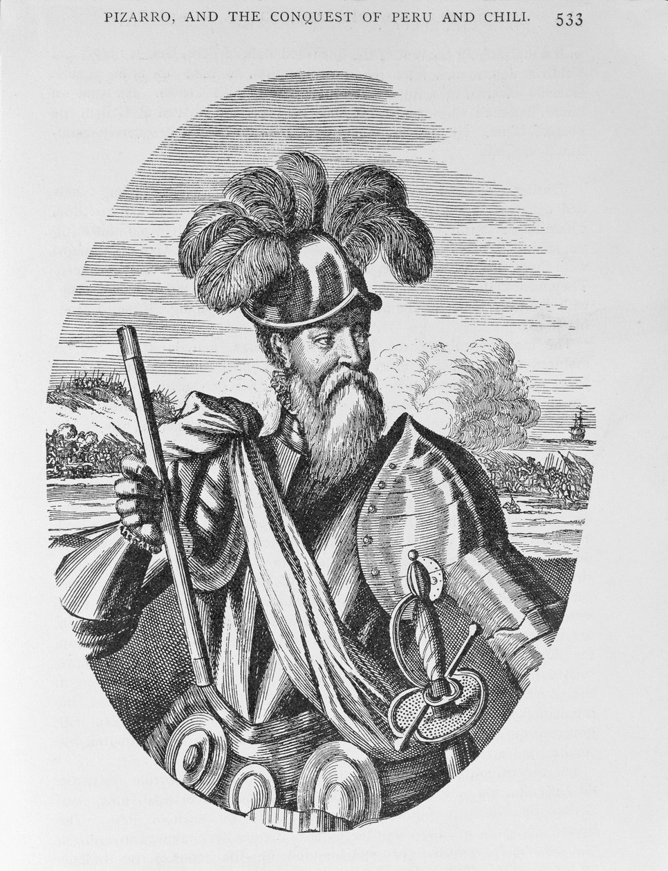 Retrato de Francisco Pizarro (c.1475-1541) de "A História Narrativa e Crítica da América", editado por Justin Winsor, Londres, 1886 de English School