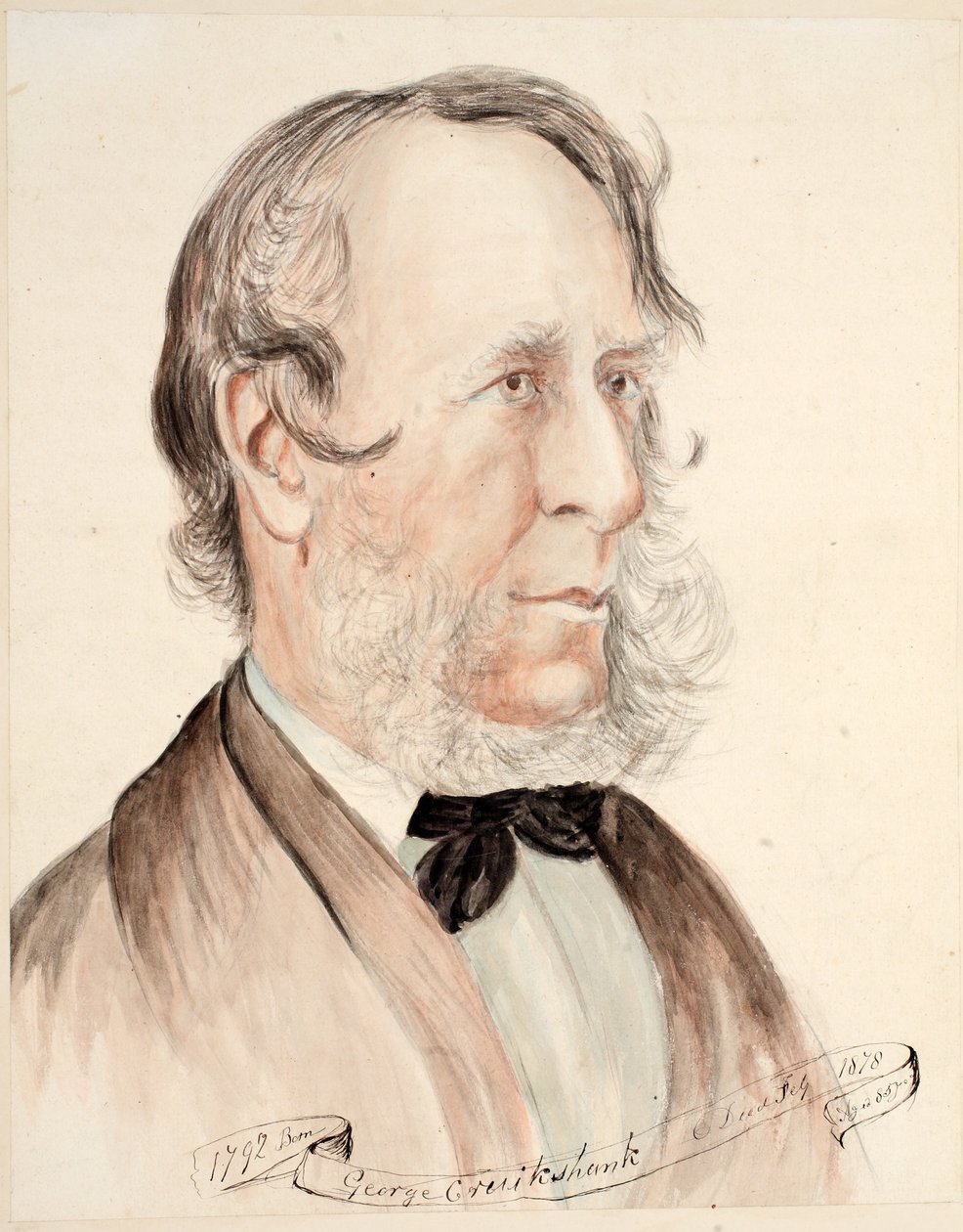 Retrato de George Cruikshank (aguarela sobre papel) de English School