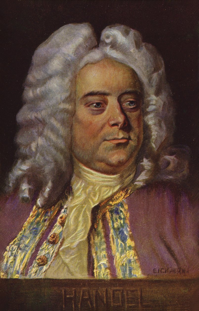 Retrato de George Friedrich Handel (litografia a cores) de English School