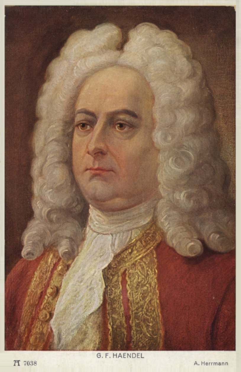Retrato de George Friedrich Handel (litografia a cores) de English School