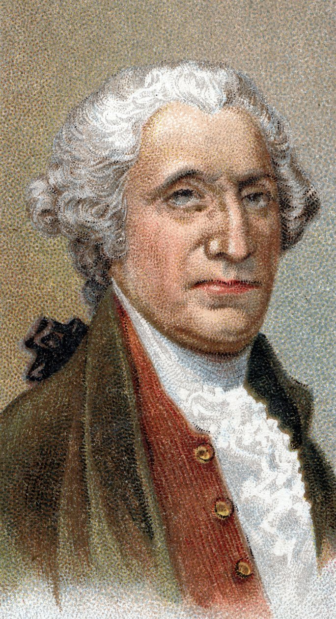 Retrato de George Washington (1732-1799), político e líder militar americano, primeiro presidente dos Estados Unidos da América - Da série "Leaders of Men" - Chromolithography - Escola de Inglês, século 20 - de English School