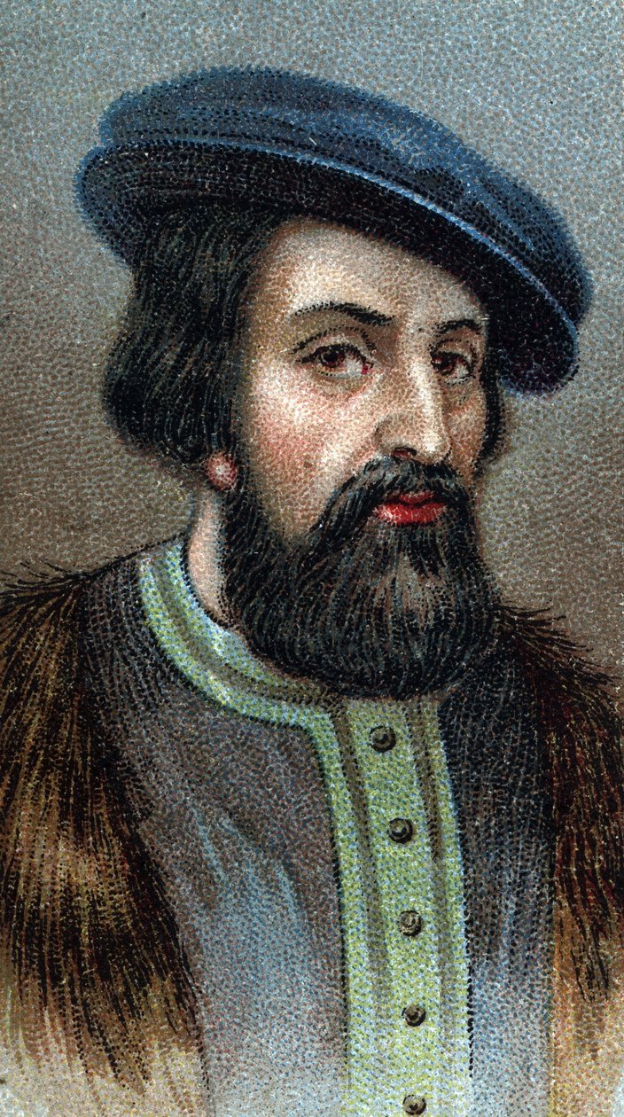 Retrato de HERNANDO (Hernan) CORTES (Cortez) (1485-1547) Conquistador inglês - Da série "Leaders of Men" - Cromolitografia - Escola inglesa, século XX - de English School