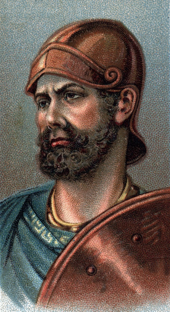 Retrato de Hannibal Barca - Retrato de Hannibal ou Annibal Barca (ca. 247-183 a.C.), General e estadista cartaginês - Da série "Leaders of Men" - Cromolitografia - Escola Inglesa, século XX - de English School