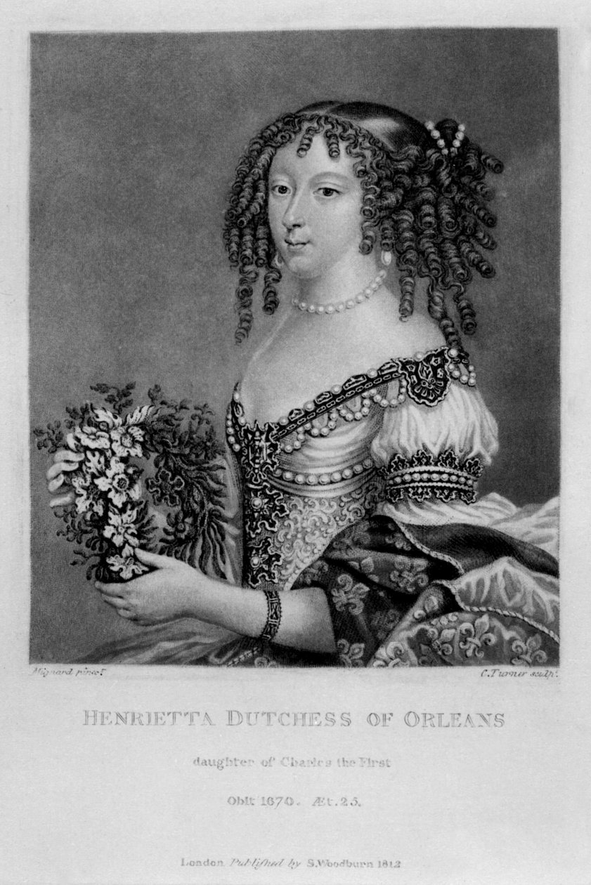 Retrato de Henrietta Anne, duquesa de Orleans, de "Personagens Ilustres na História Britânica", de Richard Earlom e Charles Turner, 1815 de English School