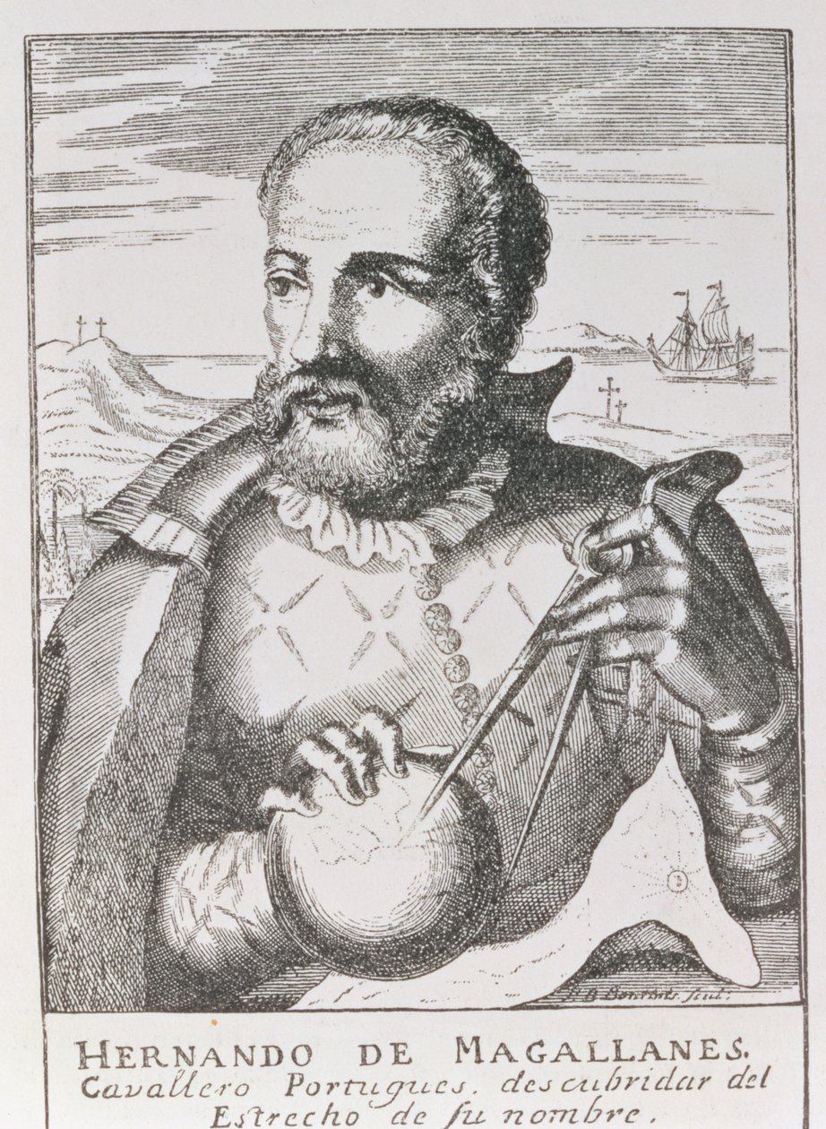 Retrato de Hernando de Magallanes (c.1480-1521) de "A História Narrativa e Crítica da América", editado por Jusin Winsor, Londres, 1886 de English School