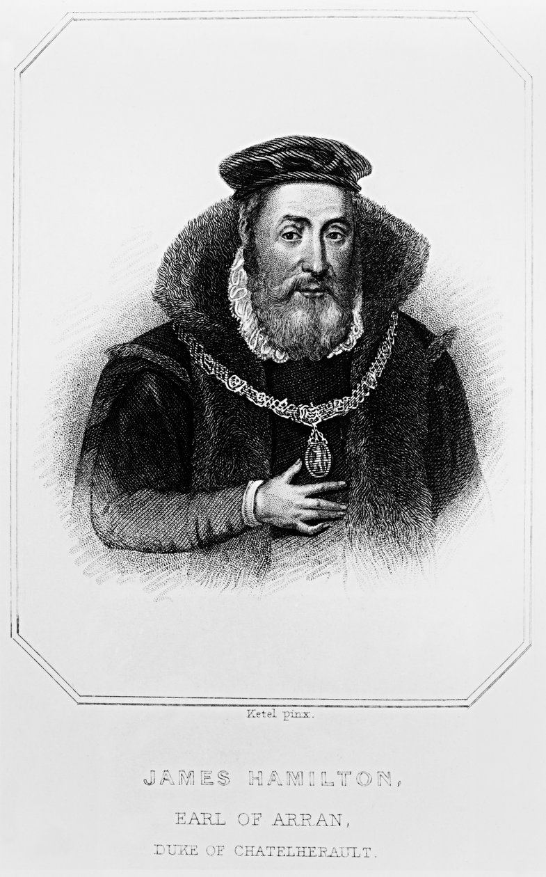 Retrato de James Hamilton (1517-1575), 2º Conde de Arran, de &39;British Retratos Lodge&39;, 1823 de English School