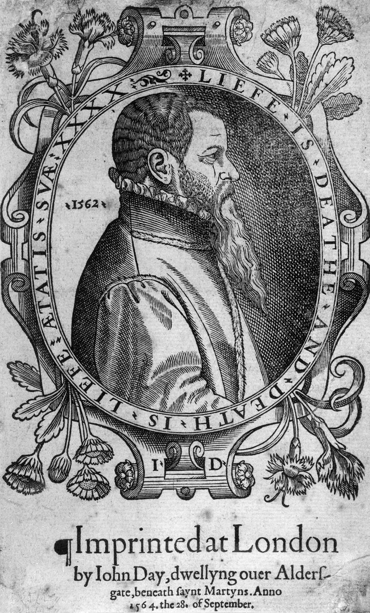 Retrato de John Day, frontispício de Foxes Book of Martyrs, 1564 de English School