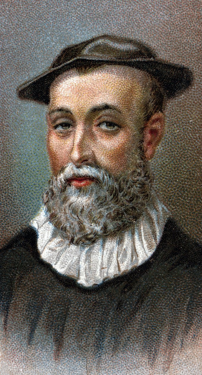 Retrato de John Knox (1514-1572). Sacerdote escocês, líder da Reforma Protestante na Escócia - Da série "Leaders of Men" - Chromolithography - Escola Inglesa, século XX - de English School
