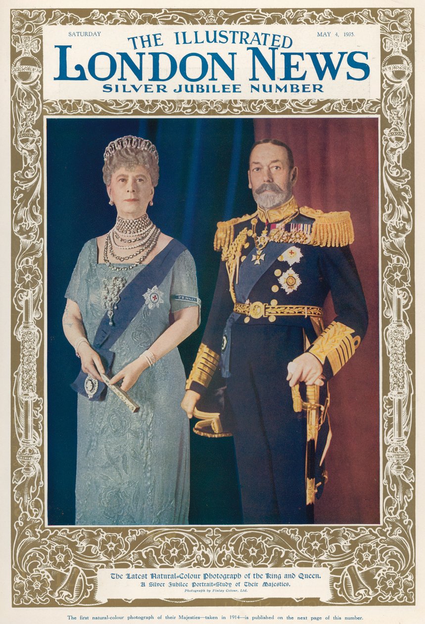 Retrato do Rei George V (1865-1936) e Rainha Maria (1867-1953) de The Illustrated London News, 4 de maio de 1935 de English School