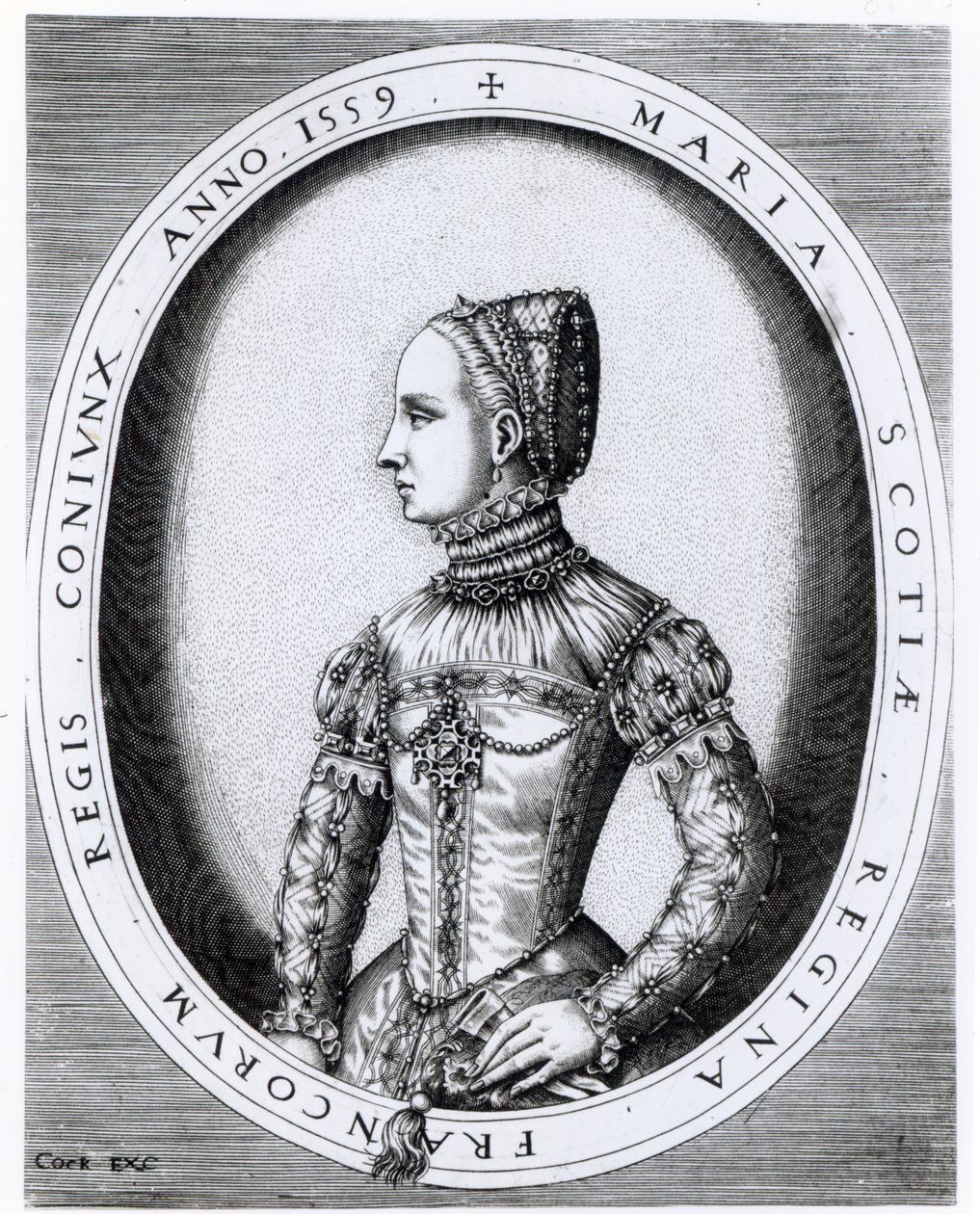 Retrato de Maria Rainha dos Escoceses (1542-87) gravado por Hieronymus Galo (c.1510-70) 1559 de English School