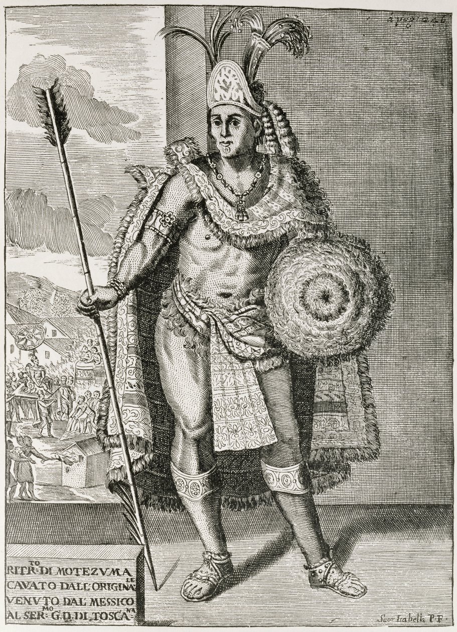 Retrato de Montezuma II (1466-1520) de "A História Narrativa e Crítica da América", editado por Justin Winsor, Londres, 1886 de English School