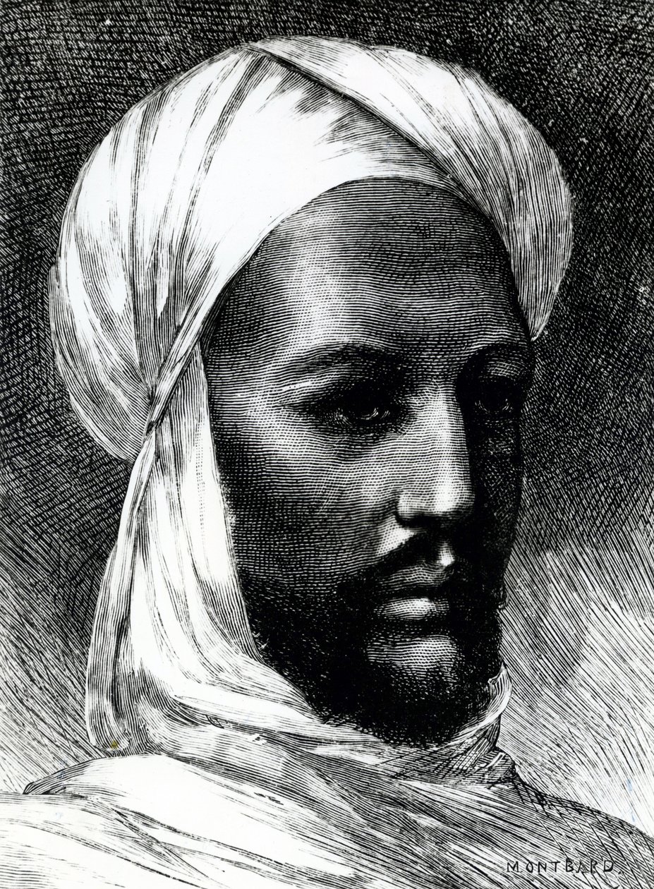 Retrato de Muhammad Ahmad (1844-1885), conhecido como Mahdi, líder dos dervixes em guerra contra os britânicos em 1884, guerras coloniais, Sudão de English School