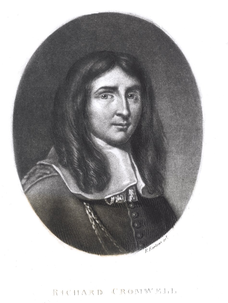 Retrato de Richard Cromwell (1626-1712), gravado por Richard Earlom (1743-1822), de "Ilustres Personagens da História Britânica" (mezzotint) de English School