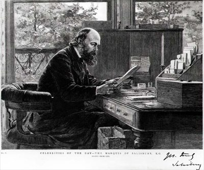 Retrato de Robert Arthur Talbot Gascoyne Cecil (1830-1903), o Marquês de Salisbury, tirado da Vida, de uma série que retrata "Celebridades do Dia". de English School