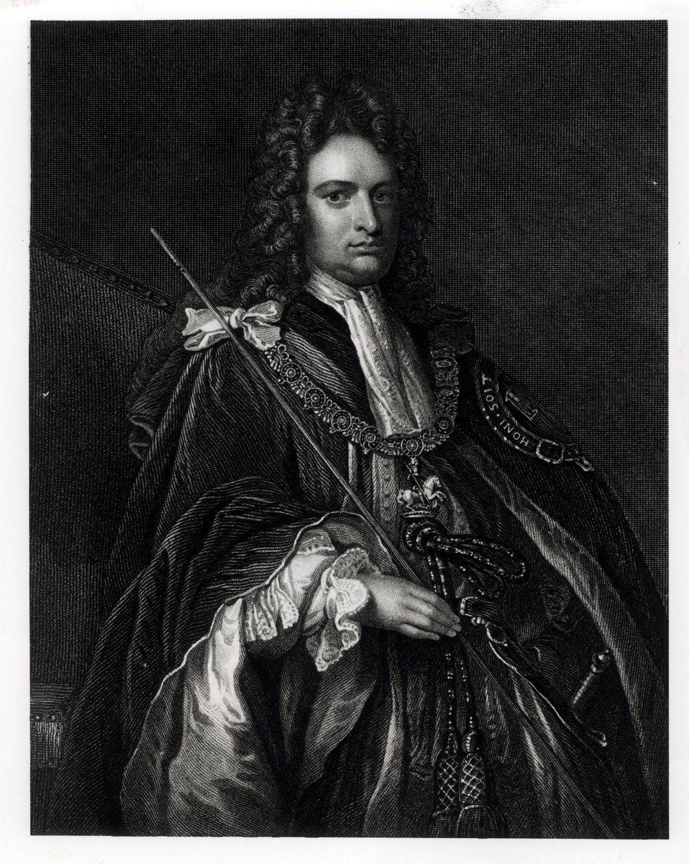 Retrato de Robert Harley, primeiro Conde de Oxford (1671-1724) (gravura) (foto bw) de English School