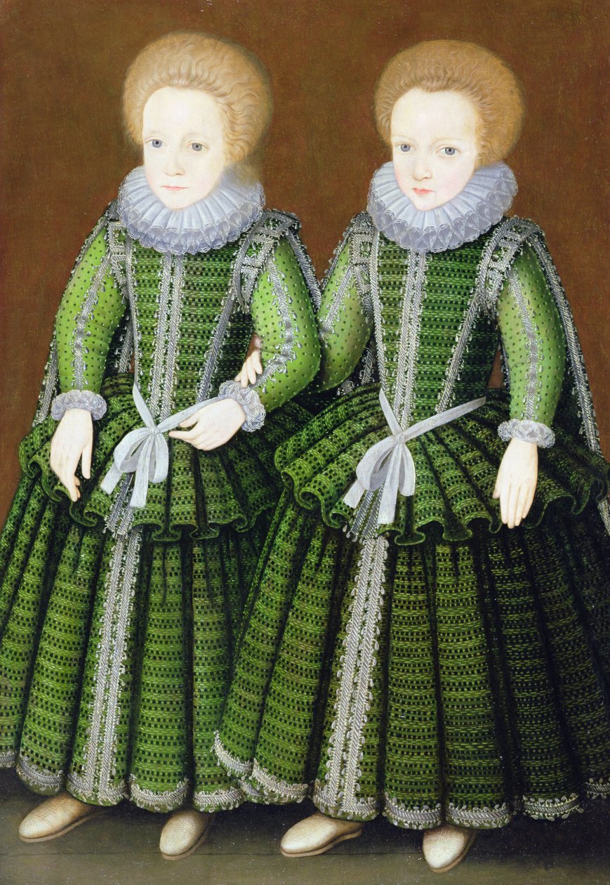 Retrato de Sarah e Elizabeth Poulett de Hinton St. George, Somerset, c. de English School
