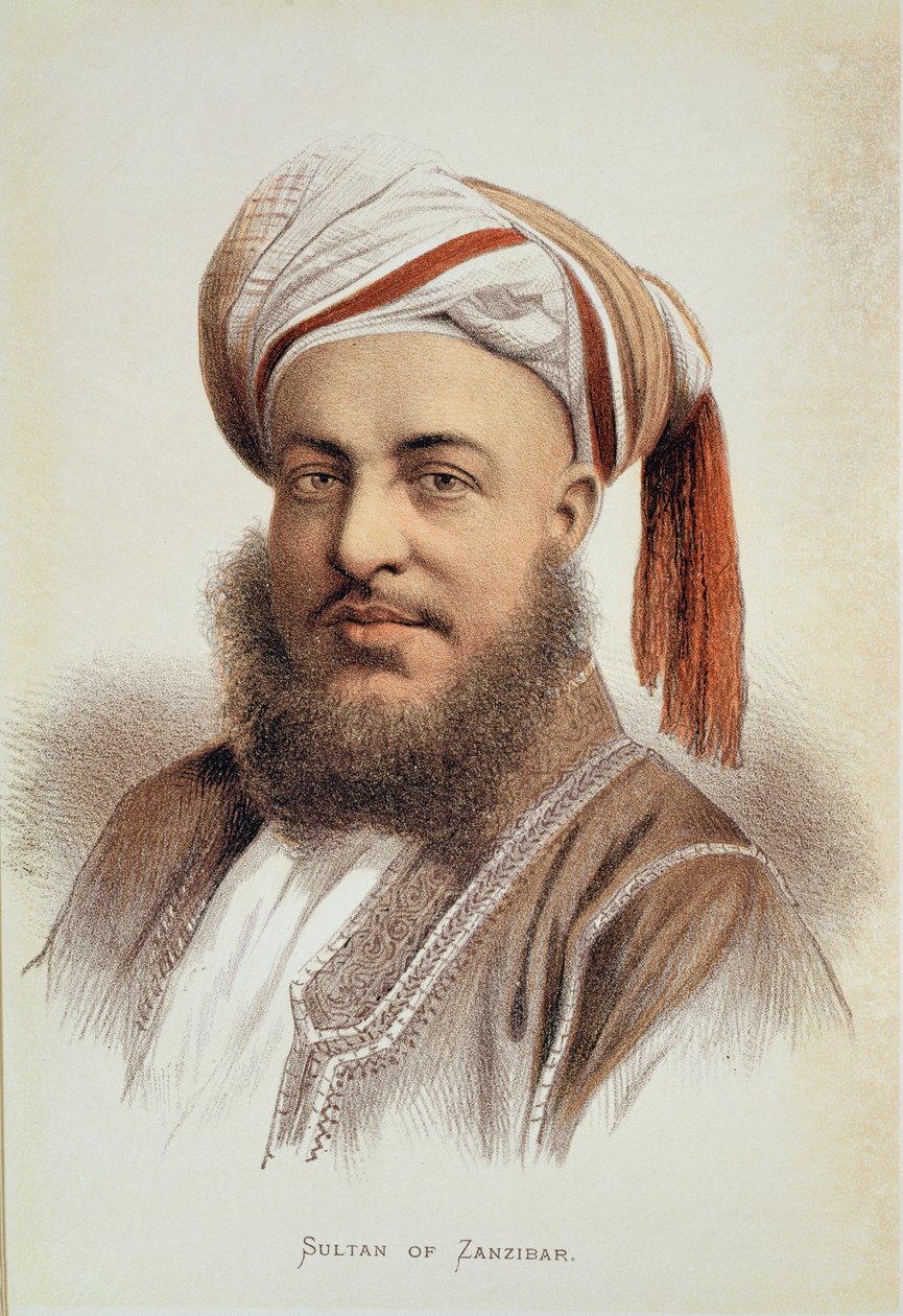 Retrato de Sayyid Barghash (c.1834-88), Sultão de Zanzibar (cor litho) de English School