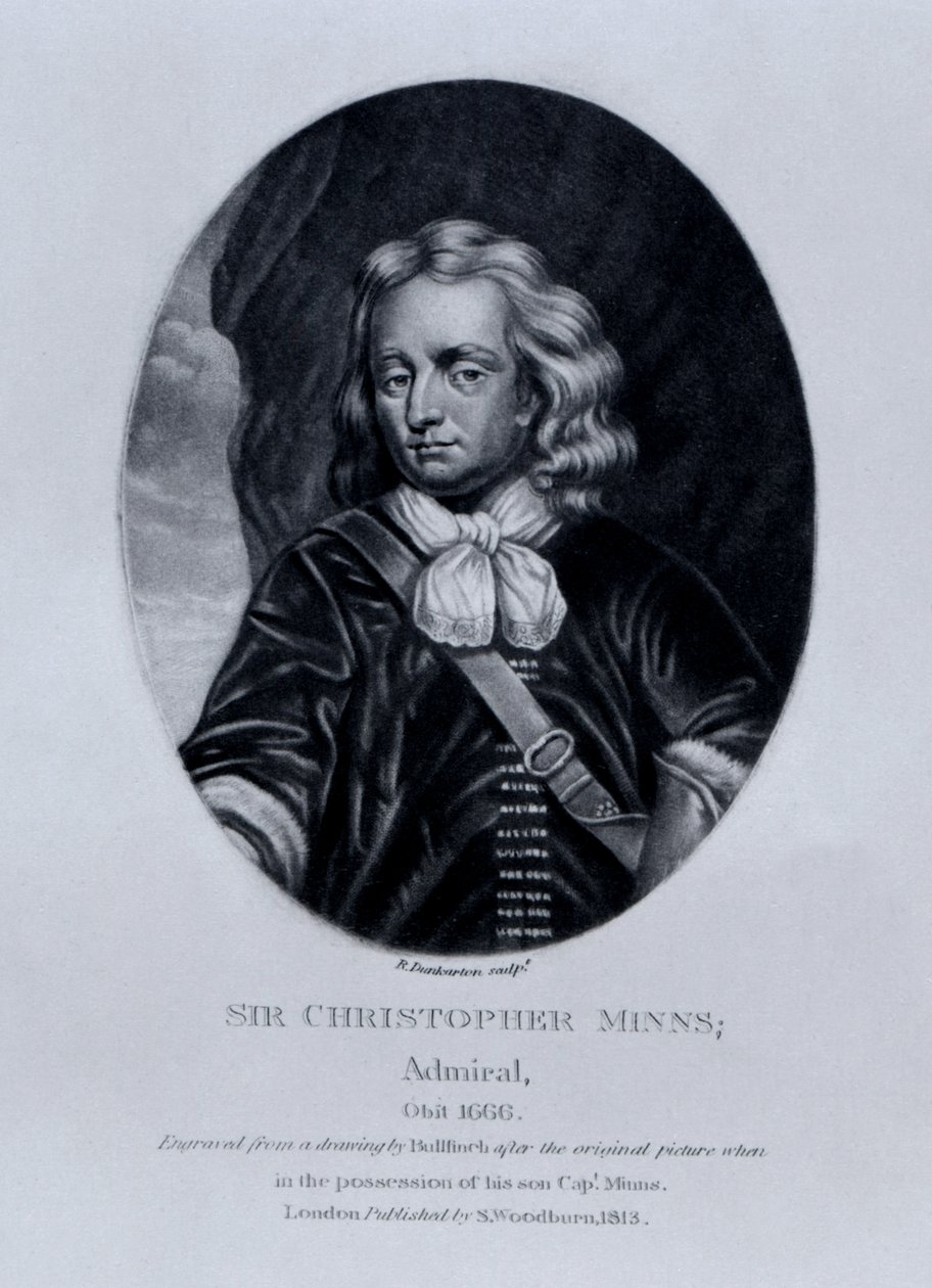 Retrato de Sir Christopher Minns, de "Personagens Ilustres na História Britânica", de Richard Earlom e Charles Turner, 1815 de English School