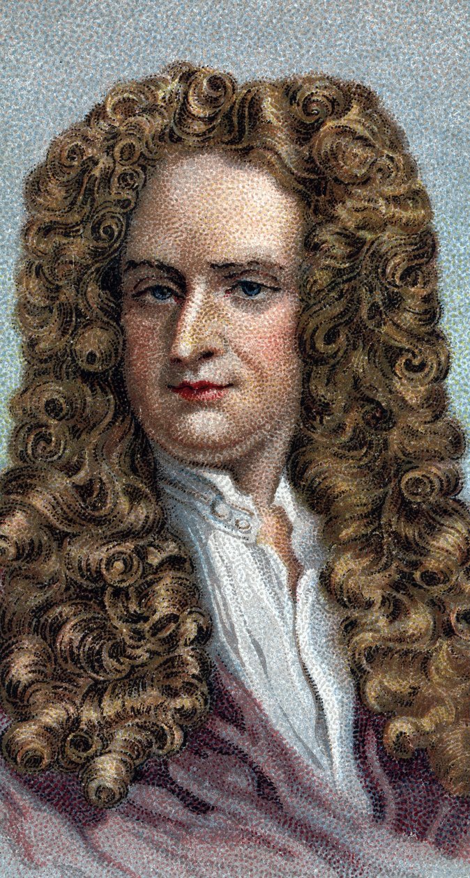 Retrato de Sir Isaac Newton 1642-1727, físico e matemático inglês - Da série "Leaders of Men" - Chromolithography - Escola Inglesa, século XX - de English School