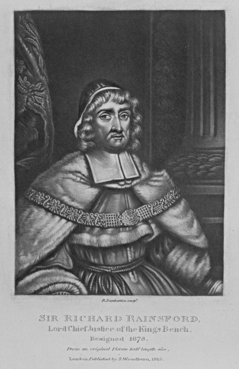 Retrato de Sir Richard Rainsford, de &39;Personagens Ilustres na História Britânica&39;, de Richard Earlom e Charles Turner, 1815 de English School
