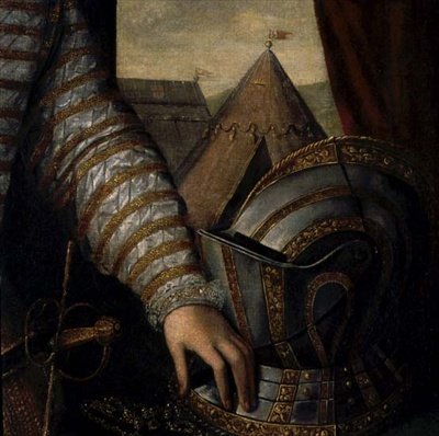 Retrato de Sir Robert Dudley, Conde de Leicester (c.1532-88) Século XVI (óleo sobre tela) (detalhe) de English School