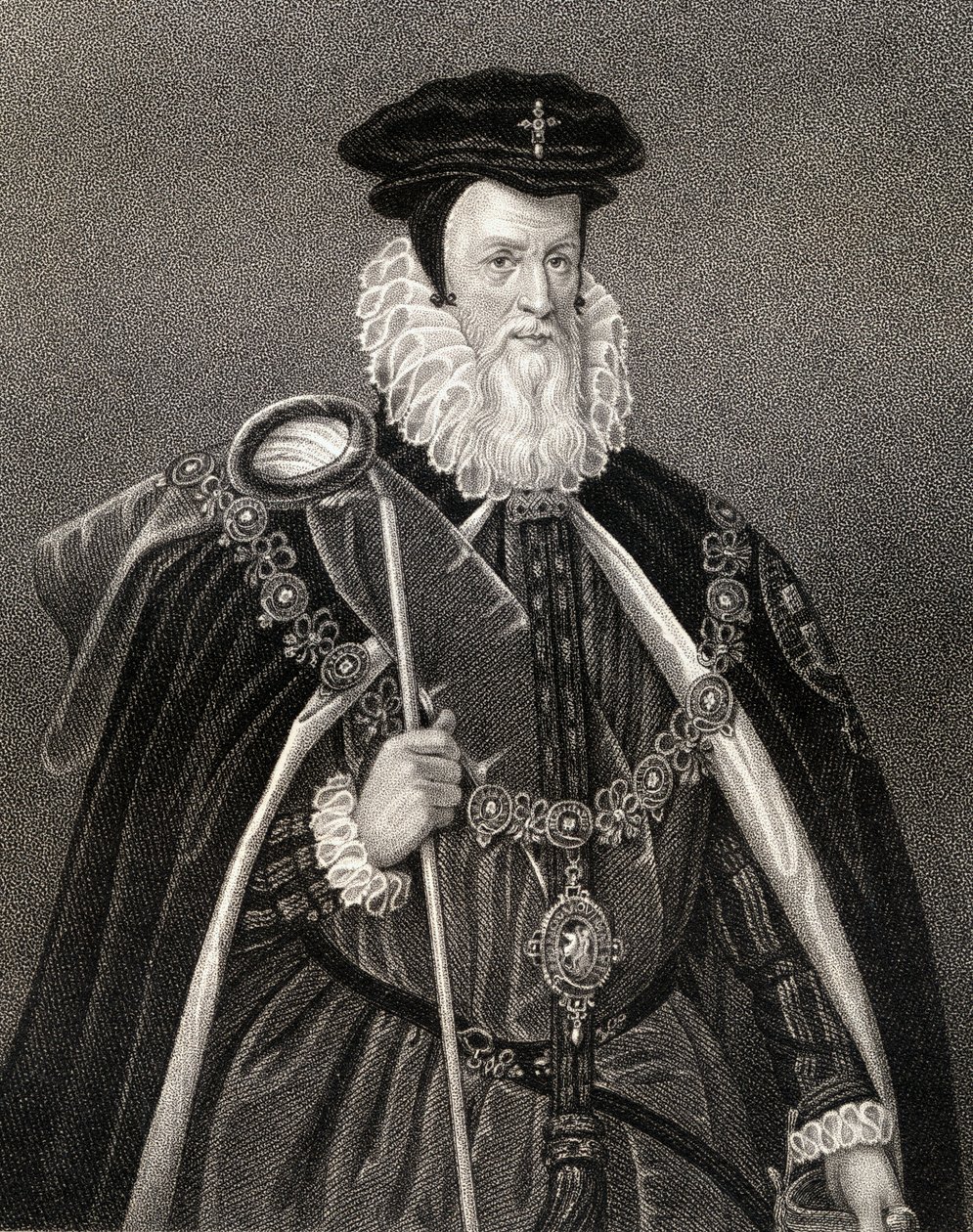 Retrato de William Cecil (1520-98) Lord Burghley, de &39;British Retratos de Lodge&39;, 1823 (lito) de English School