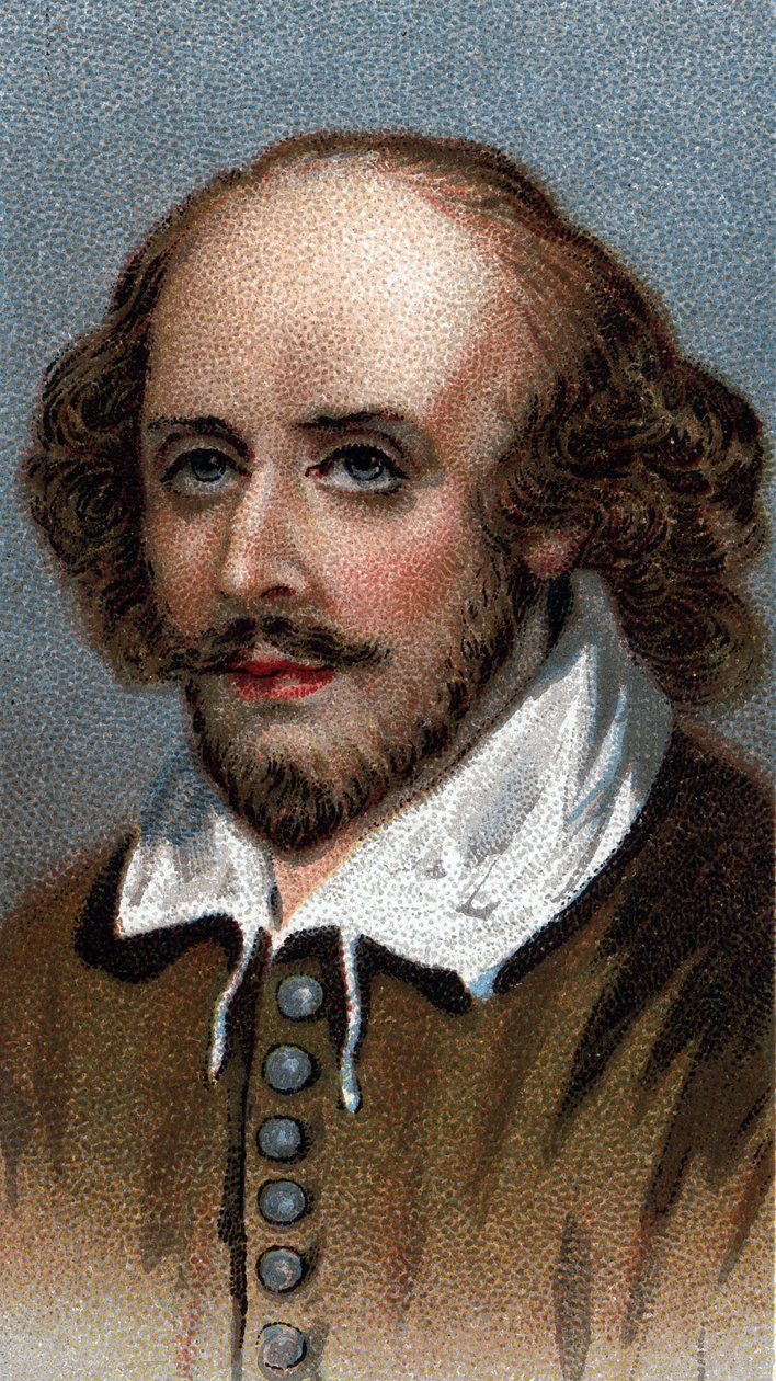 Retrato de William Shakespeare, dramaturgo inglês - Da série "Leaders of Men" - Chromolithography - Escola Inglesa, século XX - de English School