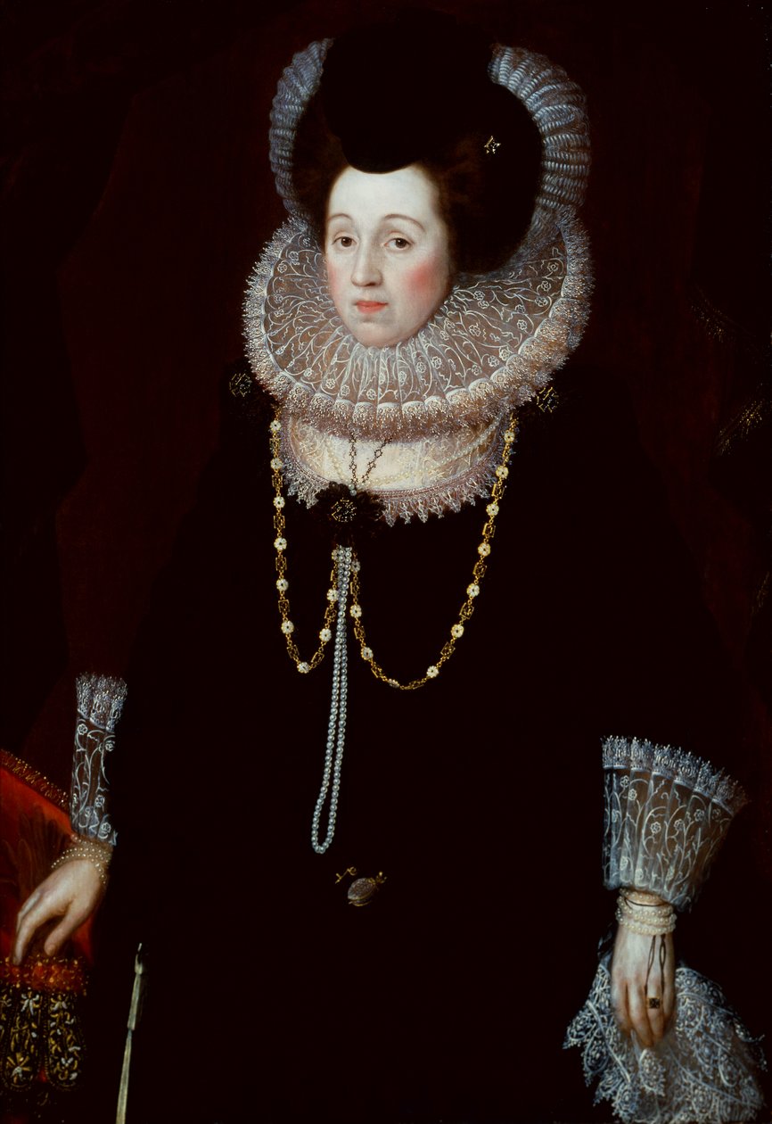 Retrato de uma senhora de vestido preto e gola de renda (óleo sobre tela) de English School