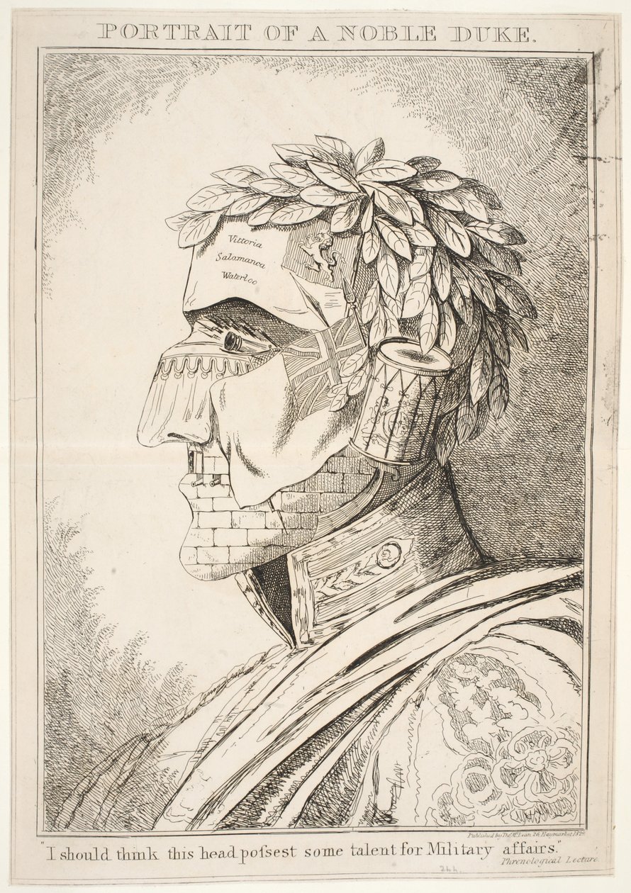 Retrato de um duque nobre, acho que esta cabeça tem algum talento para assuntos militares, pub Thos McLean, 1829 de English School