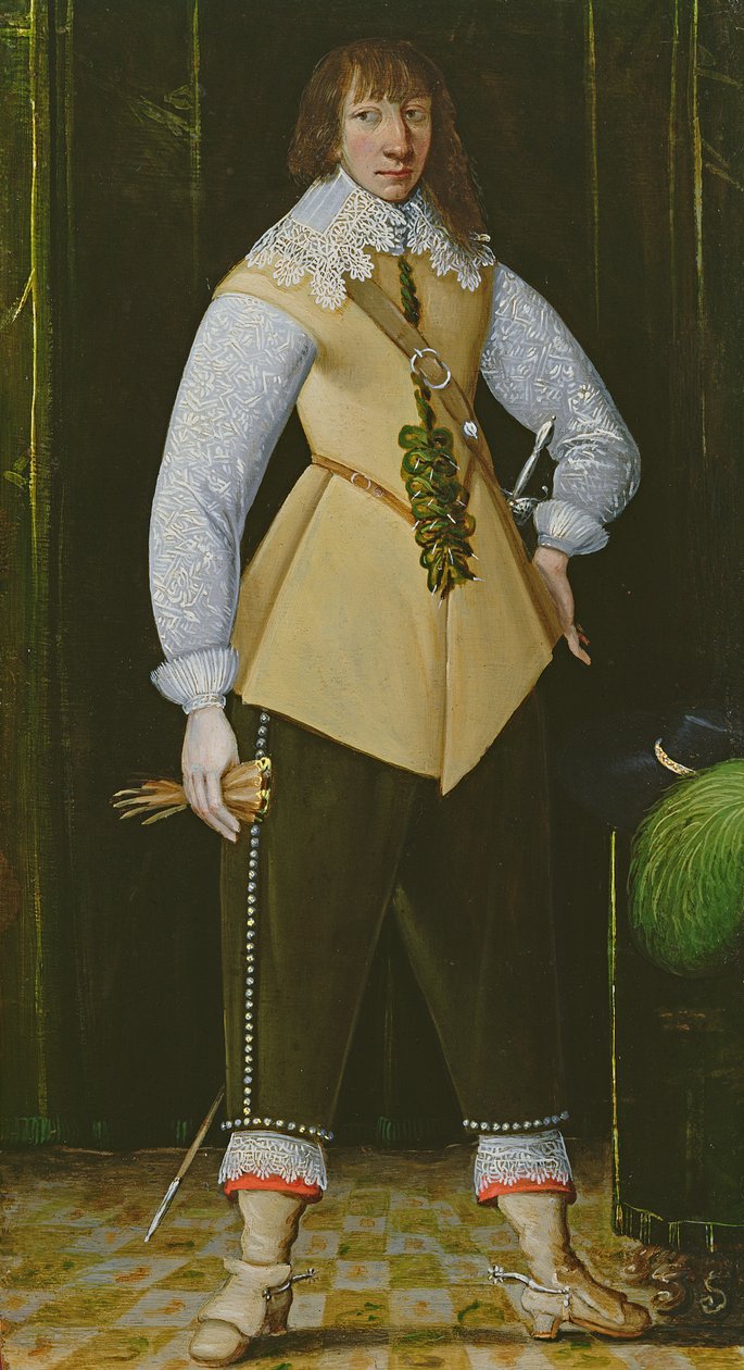 Retrato de um oficial de cavalaria realista, c.1640 (óleo sobre cobre) de English School