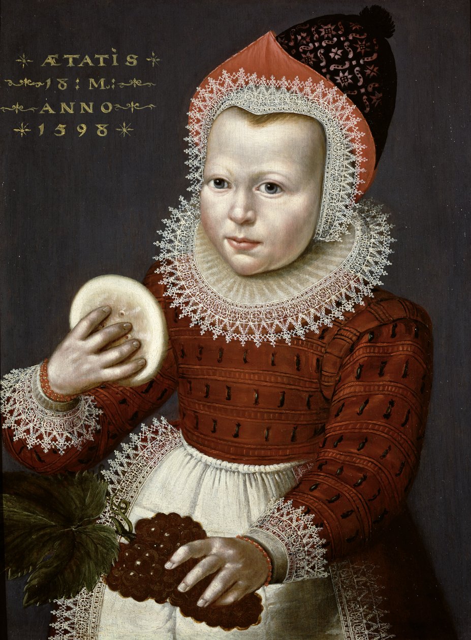 Retrato, de, um, menina jovem, segurando, pão, e, uvas, 1598 de English School