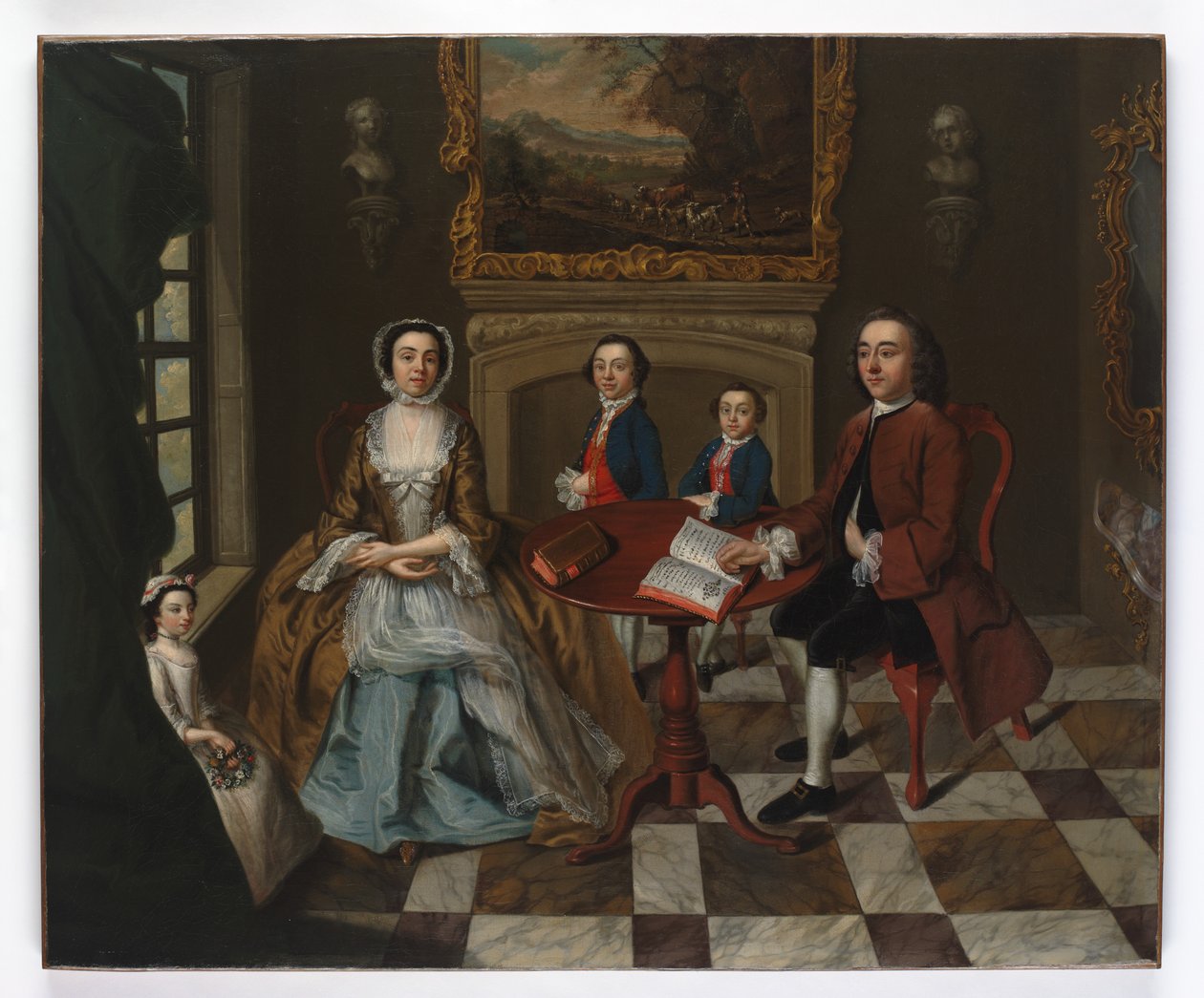 Retrato, de, um, família, em, um, interior, pensado, ser, a, Roubel, família, 1750s de English School