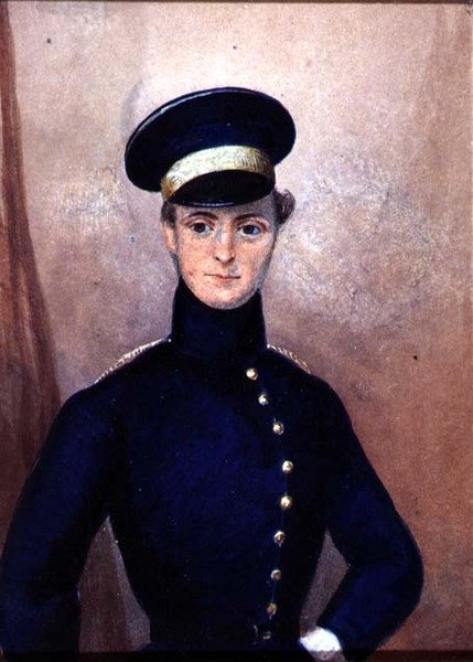 Retrato de um Oficial, c.1830 (aquarela com goma arábica sobre papel) de English School