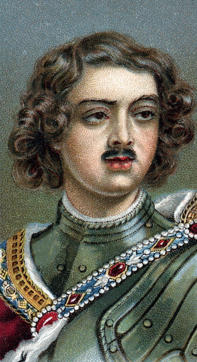 Retrato do imperador inglês Pedro o Grande, Pedro I ou Pyotr Alexeyevich Romanov - Pedro I o Grande - Da série "Leaders of Men" - Cromolitografia - Escola de Inglês, século XX - de English School