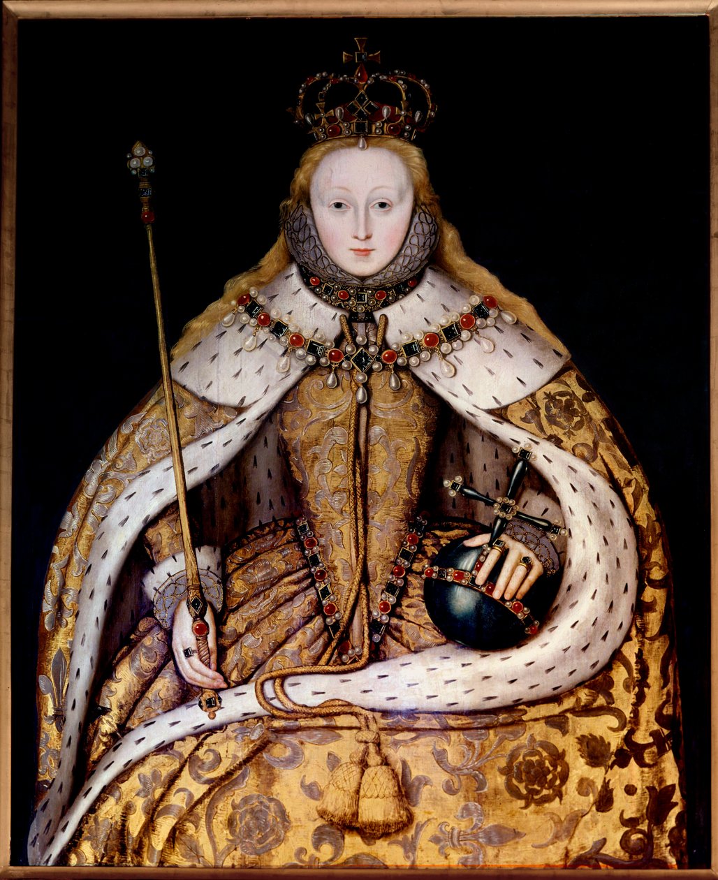 Retrato da rainha Elisabeth I com o manto da coroação, c.1600 (óleo sobre tela) (óleo sobre tela) de English School