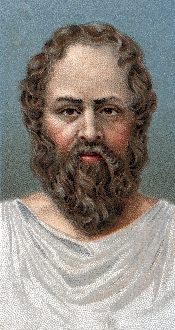 Retrato do filósofo grego Sócrates (469-399 AC) Sócrates - - Da série "Líderes dos Homens" - Cromolitografia - Escola Inglesa, século XX - de English School