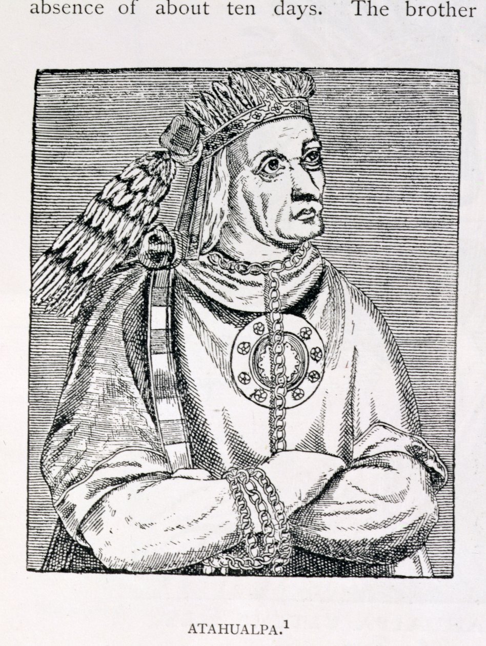 Retrato do Último Chefe Inca, Atahualpa, de "A História Narrativa e Crítica da América", editado por Justin Winsor, Londres, 1886 de English School