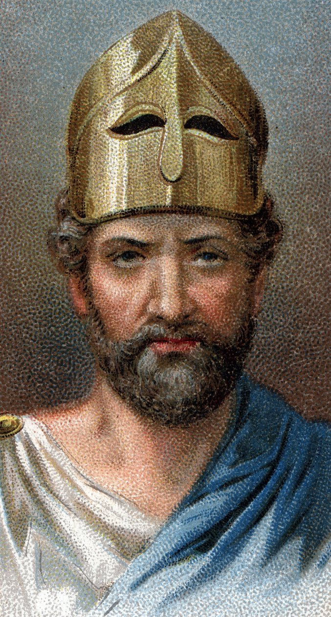 Retrato do general grego e político Péricles (494-429 a.C.) - Da série "Leaders of Men" - Chromolithography - Escola Inglesa, século XX - de English School