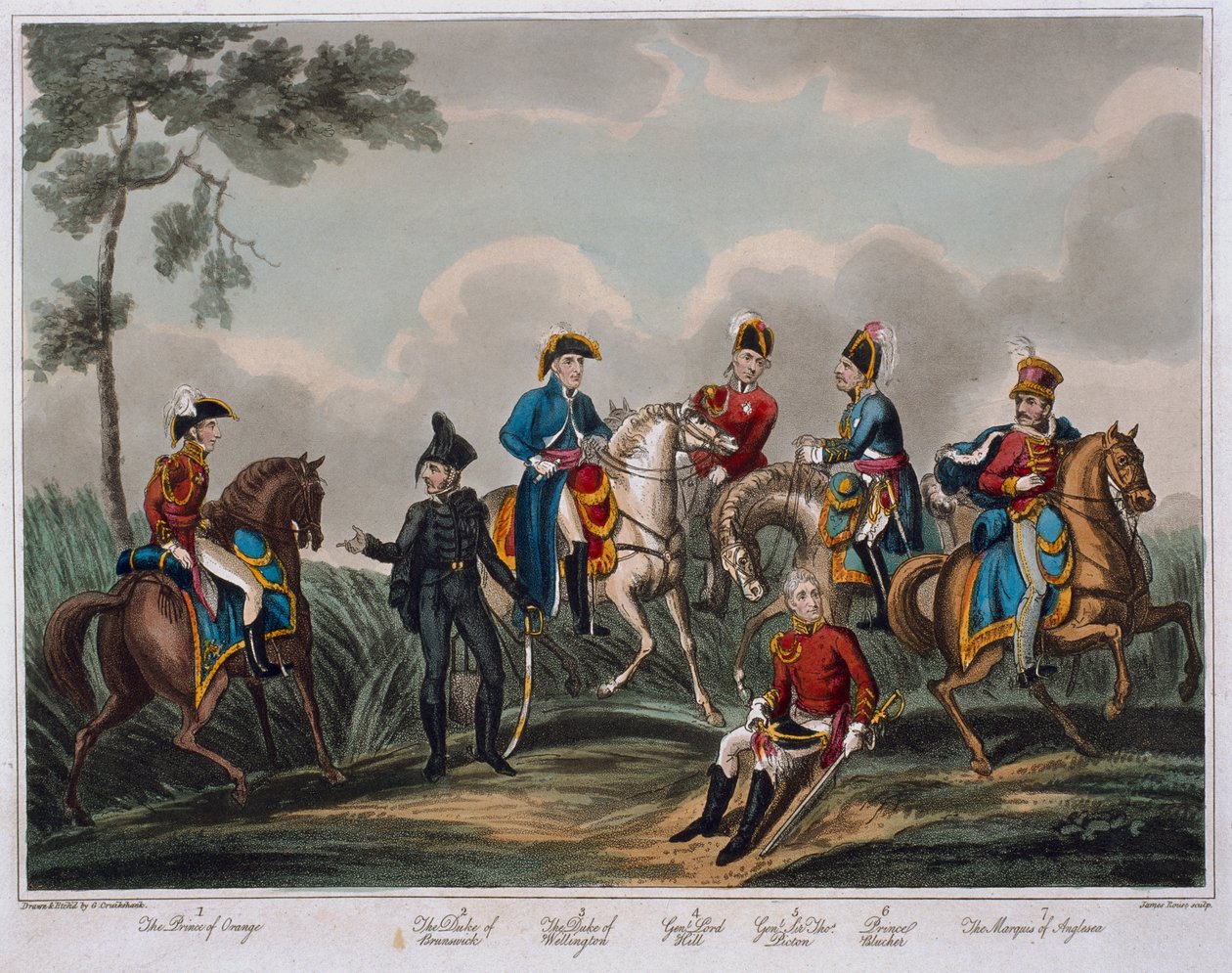 Retratos dos oficiais gerais, de uma conta histórica da batalha de Waterloo, publicada por M. Colburn, 1817 (aquatint colorido) de English School