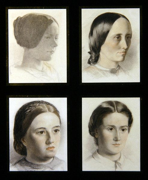 Retratos de jovens senhoras, c.1830 (gizes vermelhos e brancos sobre papel) de English School