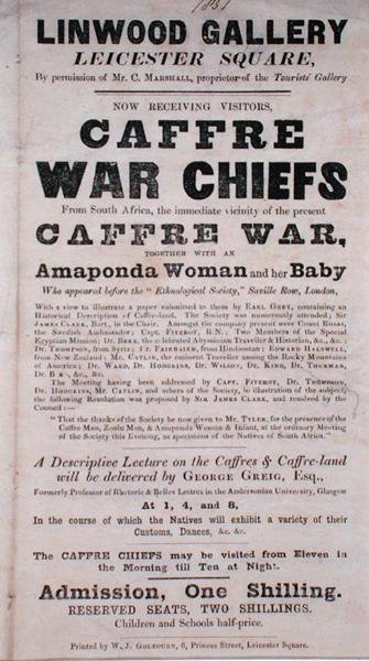 Cartaz publicitando uma Palestra sobre Caffre War Chiefs na Galeria Linwood de English School